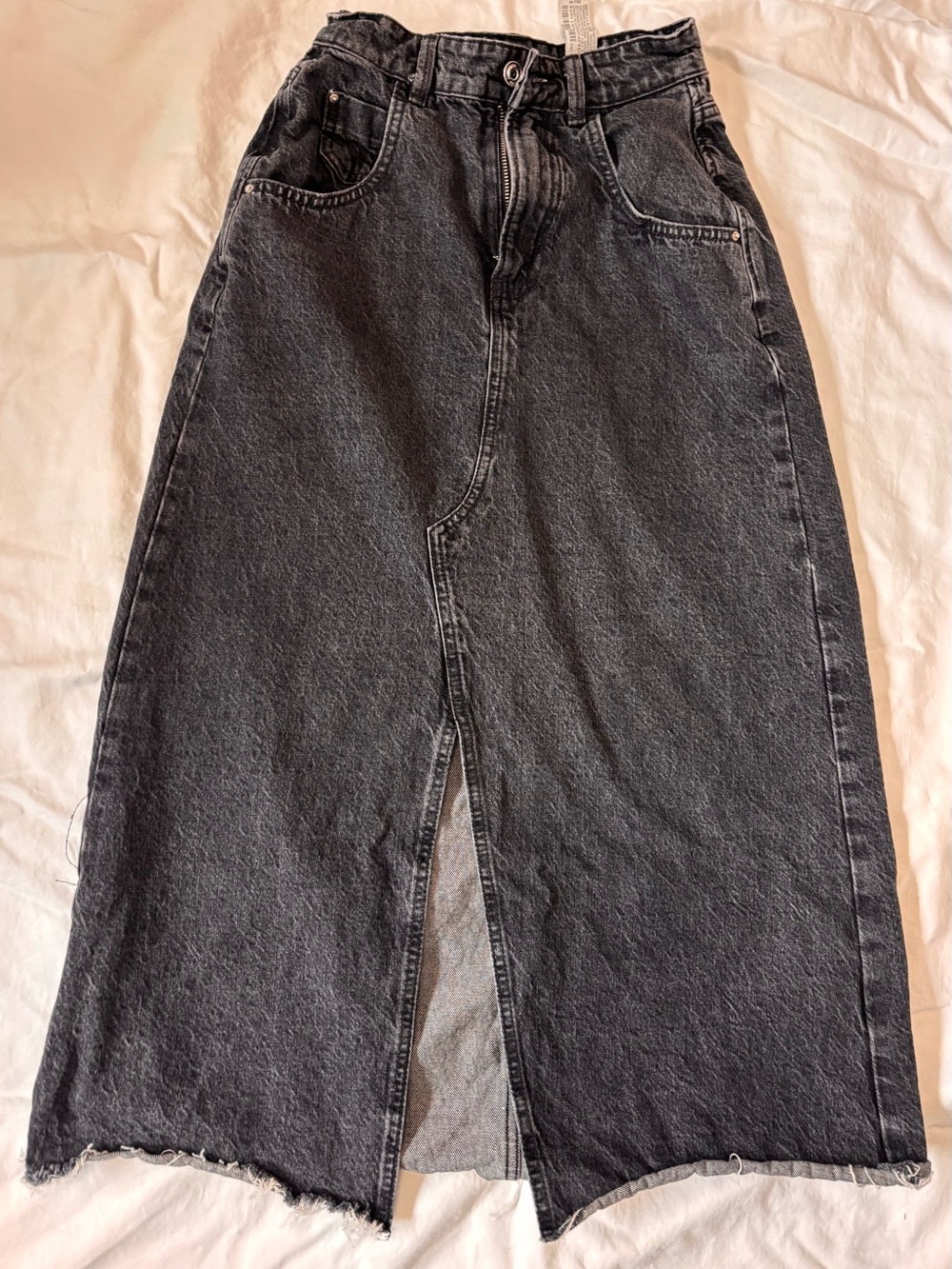 Zara Black Washed Denim Maxi Skirt with Front Slit size XS
